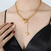 Wholesale Jewelry 316L Stainless Steel Electroplated 18K Gold Double Heart And Geometric Pendant Clavicle Necklace For Women