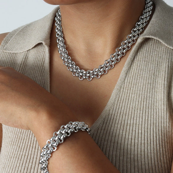 Wholesale Jewelry Titanium Steel Exaggerated Geometric Style Electroplating Bracelet Necklace