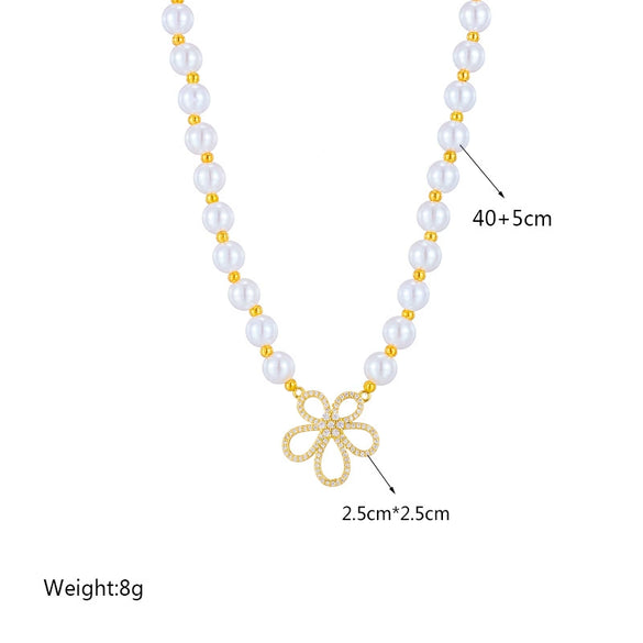 Wholesale Jewelry Titanium Steel Flower Beaded Handwoven Necklace With Electroplating Treatment