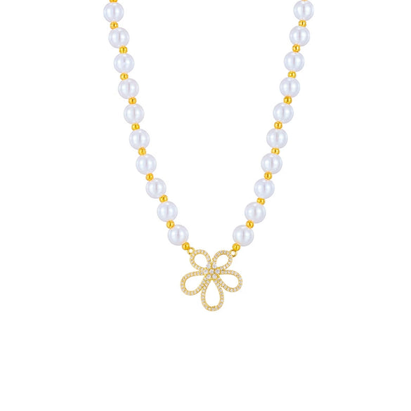 Wholesale Jewelry Titanium Steel Flower Beaded Handwoven Necklace With Electroplating Treatment