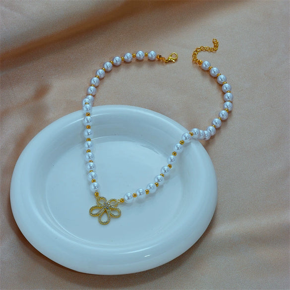 Wholesale Jewelry Titanium Steel Flower Beaded Handwoven Necklace With Electroplating Treatment