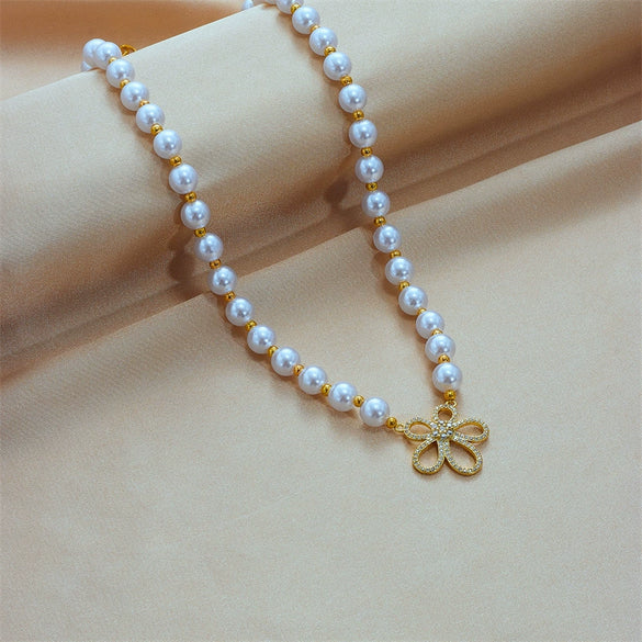 Wholesale Jewelry Titanium Steel Flower Beaded Handwoven Necklace With Electroplating Treatment