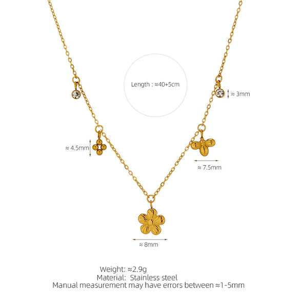 Wholesale Jewelry Titanium Steel Flower Insect Pattern Electroplated Necklace