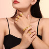 Wholesale Jewelry Titanium Steel French Embossed Flower And Geometric Kaleidoscope Bracelet And Ring Electroplated Fashion Style