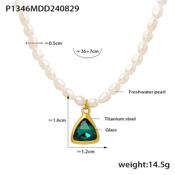 Wholesale Jewelry Titanium Steel Freshwater Pearl Angular Pendant Necklace Bracelet Electroplated Palace Style For Women