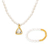 Wholesale Jewelry Titanium Steel Freshwater Pearl Angular Pendant Necklace Bracelet Electroplated Palace Style For Women