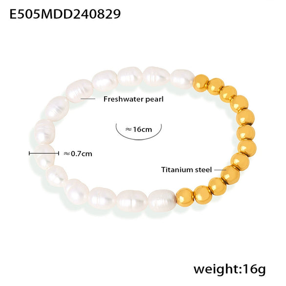 Wholesale Jewelry Titanium Steel Freshwater Pearl Angular Pendant Necklace Bracelet Electroplated Palace Style For Women