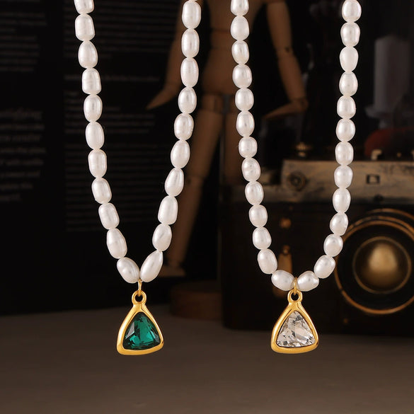 Wholesale Jewelry Titanium Steel Freshwater Pearl Angular Pendant Necklace Bracelet Electroplated Palace Style For Women