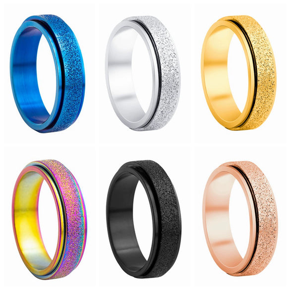 Wholesale Jewelry Titanium Steel Frosted Rotary Ring With Letters Numbers Text Pattern For Unisex