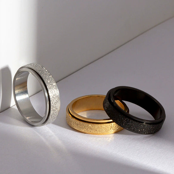 Wholesale Jewelry Titanium Steel Frosted Rotary Ring With Letters Numbers Text Pattern For Unisex