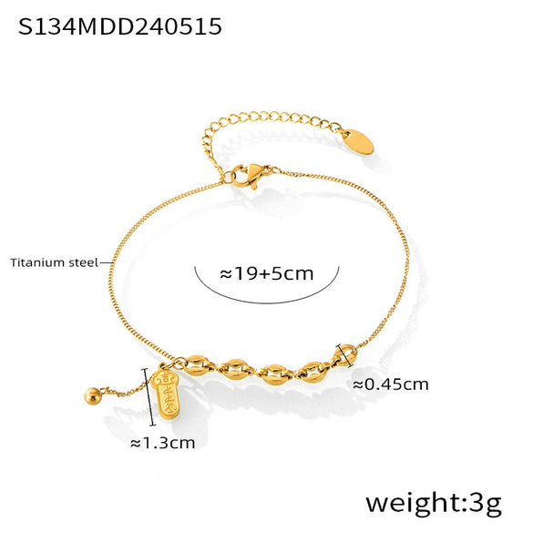Wholesale Jewelry 316L Stainless Steel Geometric Anklet Goldplated Small Square Chamfered Unisex Light Luxury Style