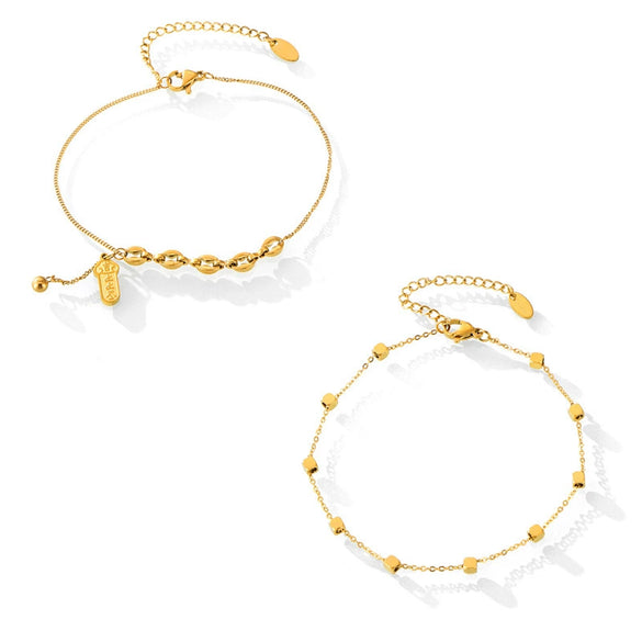 Wholesale Jewelry 316L Stainless Steel Geometric Anklet Goldplated Small Square Chamfered Unisex Light Luxury Style