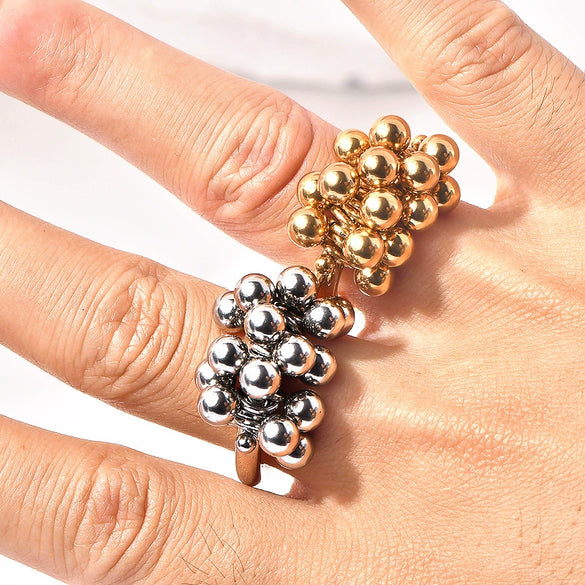 Wholesale Jewelry Titanium Steel Geometric Ball Grape Bunch Style Electroplated Ring Bracelet For Female