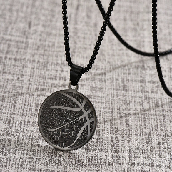 Wholesale Jewelry Titanium Steel Geometric Basketball Pendant Necklace With Pearl Chain And Electroplating