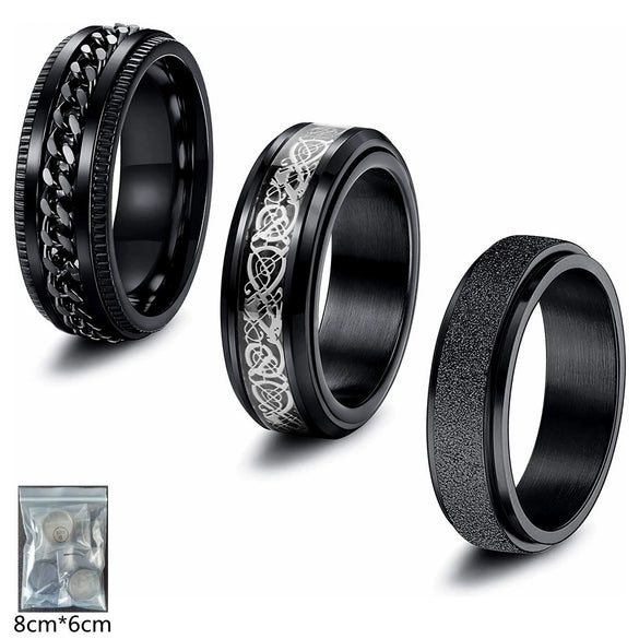 Wholesale Jewelry Titanium Steel Geometric Black Threepiece Set Rotating Decompression Ring Electroplated