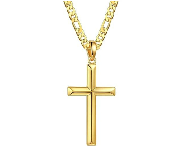 Wholesale Jewelry Titanium Steel Geometric Cross Electroplated Cuban Chain Pendant Necklace Unisex