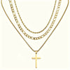Wholesale Jewelry Titanium Steel Geometric Cuban Chain Double Layer Cross Pendant Necklace