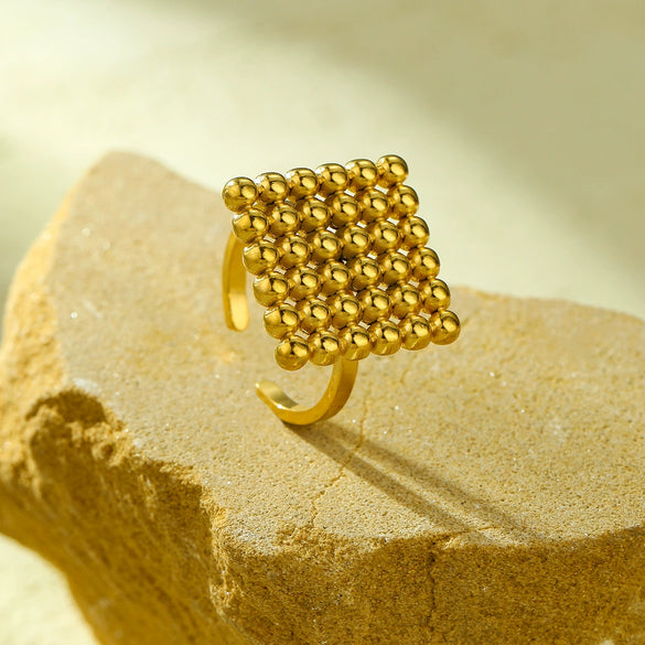 Wholesale Jewelry Titanium Steel Geometric Design 18K Gold Vacuum Plated Opening Ring For Women Light Luxury Style