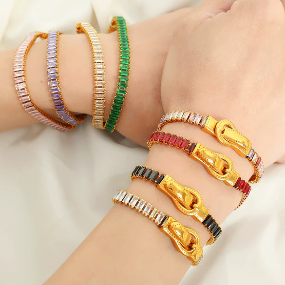 Wholesale Jewelry 316L Stainless Steel Geometric Fourcorner Buckle Electroplated Doublesided Suction Iron Buckle Bracelet For Women