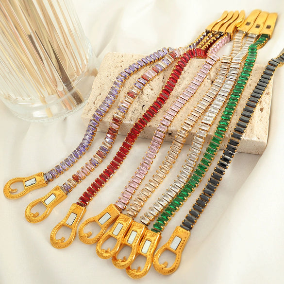 Wholesale Jewelry 316L Stainless Steel Geometric Fourcorner Buckle Electroplated Doublesided Suction Iron Buckle Bracelet For Women