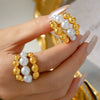 Wholesale Jewelry 316L Stainless Steel Geometric Goldplated Multilayer Ring With Beads Stitching Design