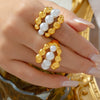 Wholesale Jewelry 316L Stainless Steel Geometric Goldplated Multilayer Ring With Beads Stitching Design