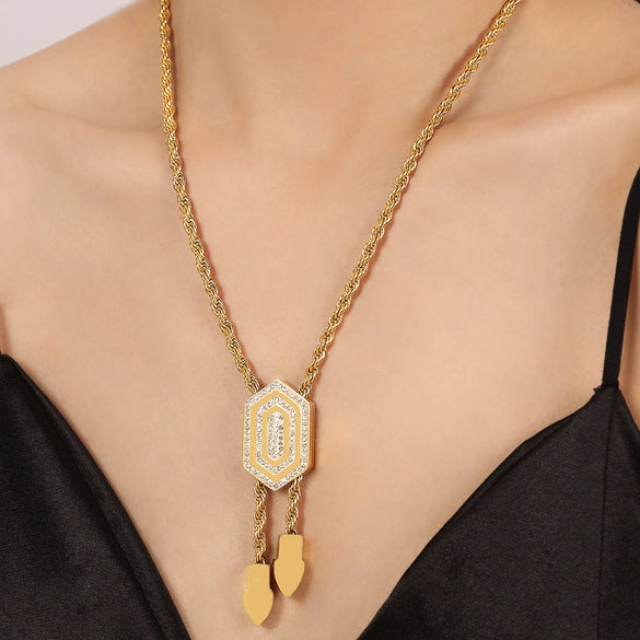 Wholesale Jewelry 316L Stainless Steel Geometric Hexagonal Pendant With Diamond Buckle For Women