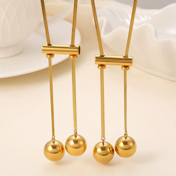 Wholesale Jewelry Titanium Steel Geometric Hollow Ball Long Tassel Pendant Chain Fashion Light Luxury Electroplated