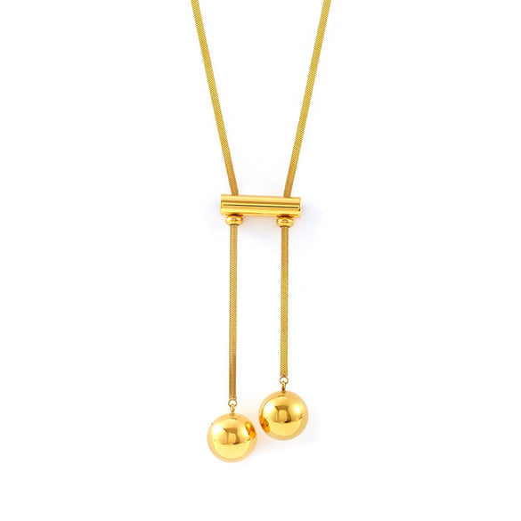Wholesale Jewelry Titanium Steel Geometric Hollow Ball Long Tassel Pendant Chain Fashion Light Luxury Electroplated
