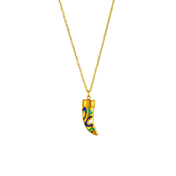 Wholesale Jewelry Titanium Steel Geometric Horn Electroplated Pendant Necklace For Women