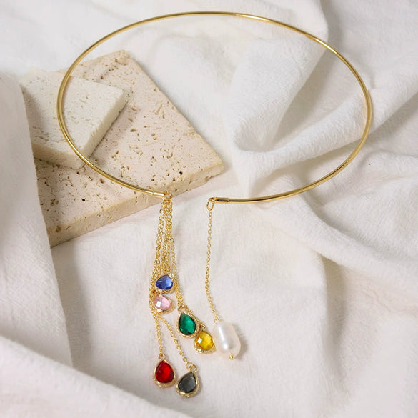 Wholesale Jewelry Titanium Steel Geometric Irregular Pearl Collar Necklace For Women Minimalist Style