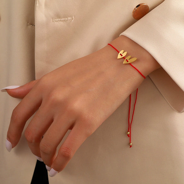 Wholesale Jewelry Titanium Steel Geometric Love Bracelet Hand Woven Red Rope For Lovers