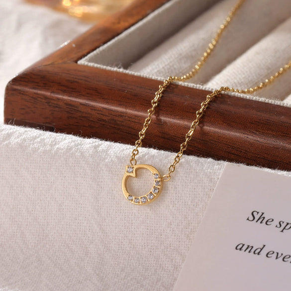 Wholesale Jewelry Titanium Steel Geometric Microinlaid O Word Chain Women's Lockbone Necklace Sweater Chain Accessories Electroplated