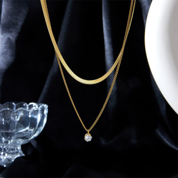 Wholesale Jewelry Titanium Steel Geometric Multilayer Chain Clavicle Necklace Electroplated For Women