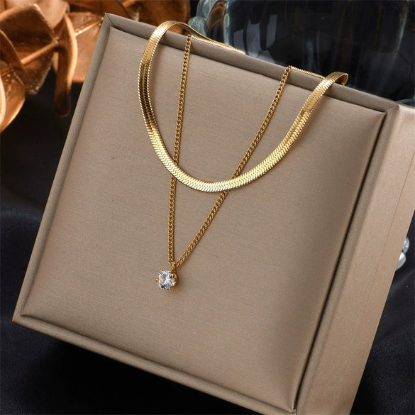 Wholesale Jewelry Titanium Steel Geometric Multilayer Chain Clavicle Necklace Electroplated For Women