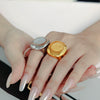 Wholesale Jewelry Titanium Steel Geometric Palm Pattern Pvd Goldplated Ring