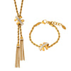 Wholesale Jewelry Titanium Steel Geometric Pattern Tassel Design Electroplated Fourpiece Set Necklace Bracelet Earrings Ring