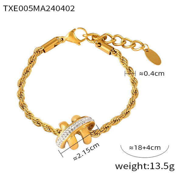 Wholesale Jewelry Titanium Steel Geometric Pattern Tassel Design Electroplated Fourpiece Set Necklace Bracelet Earrings Ring
