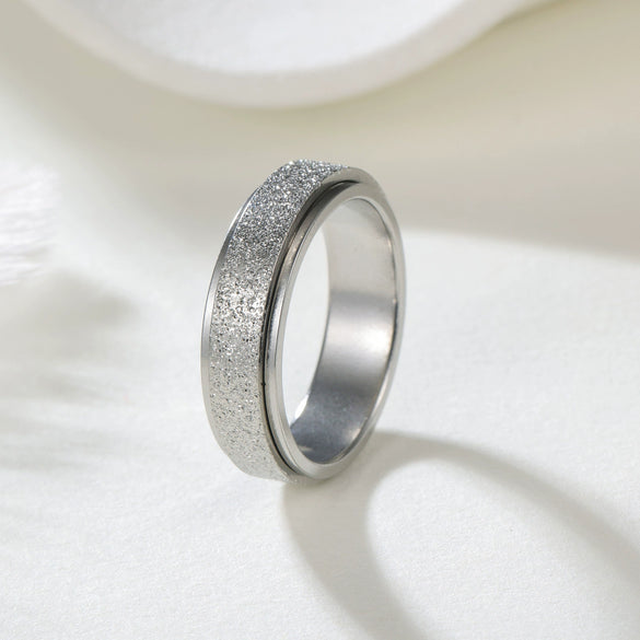Wholesale Jewelry Titanium Steel Geometric Rotatable Couple's Frosted Ring Electroplated