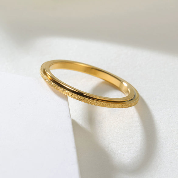 Wholesale Jewelry Titanium Steel Geometric Rotatable Couple's Frosted Ring Electroplated