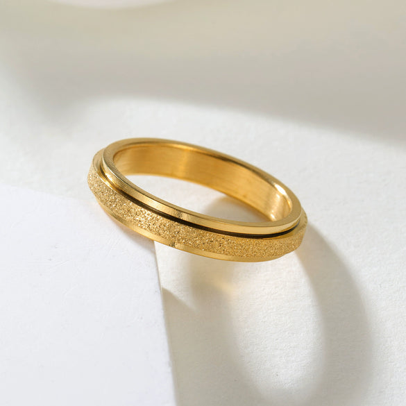 Wholesale Jewelry Titanium Steel Geometric Rotatable Couple's Frosted Ring Electroplated