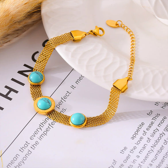 Wholesale Jewelry 316L Stainless Steel Geometric Round Bracelet Electroplated 18K Gold For Women