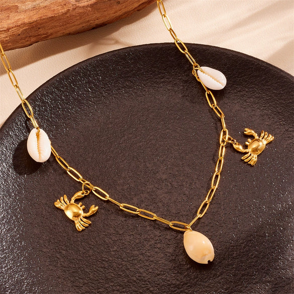 Wholesale Jewelry Titanium Steel Geometric Sea Life Shell Pearl Beach Necklace Electroplating For Women