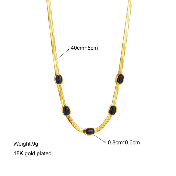 Wholesale Jewelry Titanium Steel Geometric Snake Bone Chain With Rhinestone Pendant Electroplated