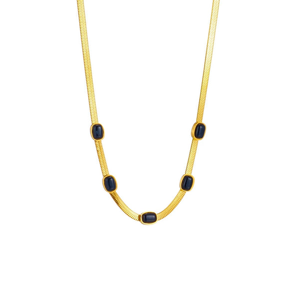 Wholesale Jewelry Titanium Steel Geometric Snake Bone Chain With Rhinestone Pendant Electroplated