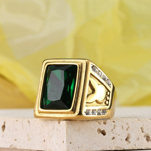 Wholesale Jewelry Titanium Steel Geometric Square Stone Ring For Men Punk Style Polishing