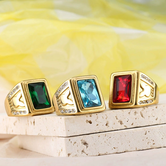 Wholesale Jewelry Titanium Steel Geometric Square Stone Ring For Men Punk Style Polishing