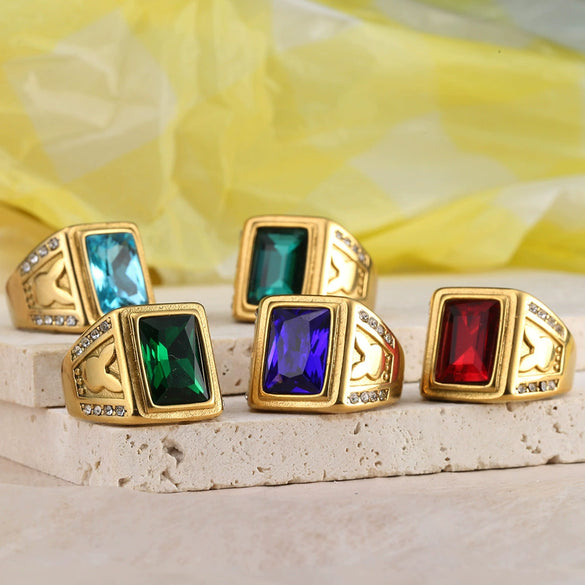 Wholesale Jewelry Titanium Steel Geometric Square Stone Ring For Men Punk Style Polishing