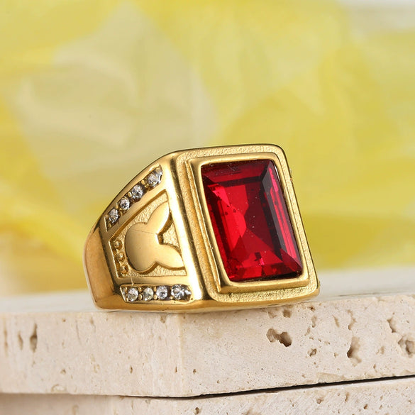 Wholesale Jewelry Titanium Steel Geometric Square Stone Ring For Men Punk Style Polishing