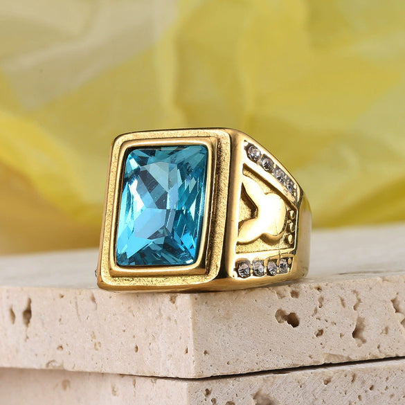 Wholesale Jewelry Titanium Steel Geometric Square Stone Ring For Men Punk Style Polishing